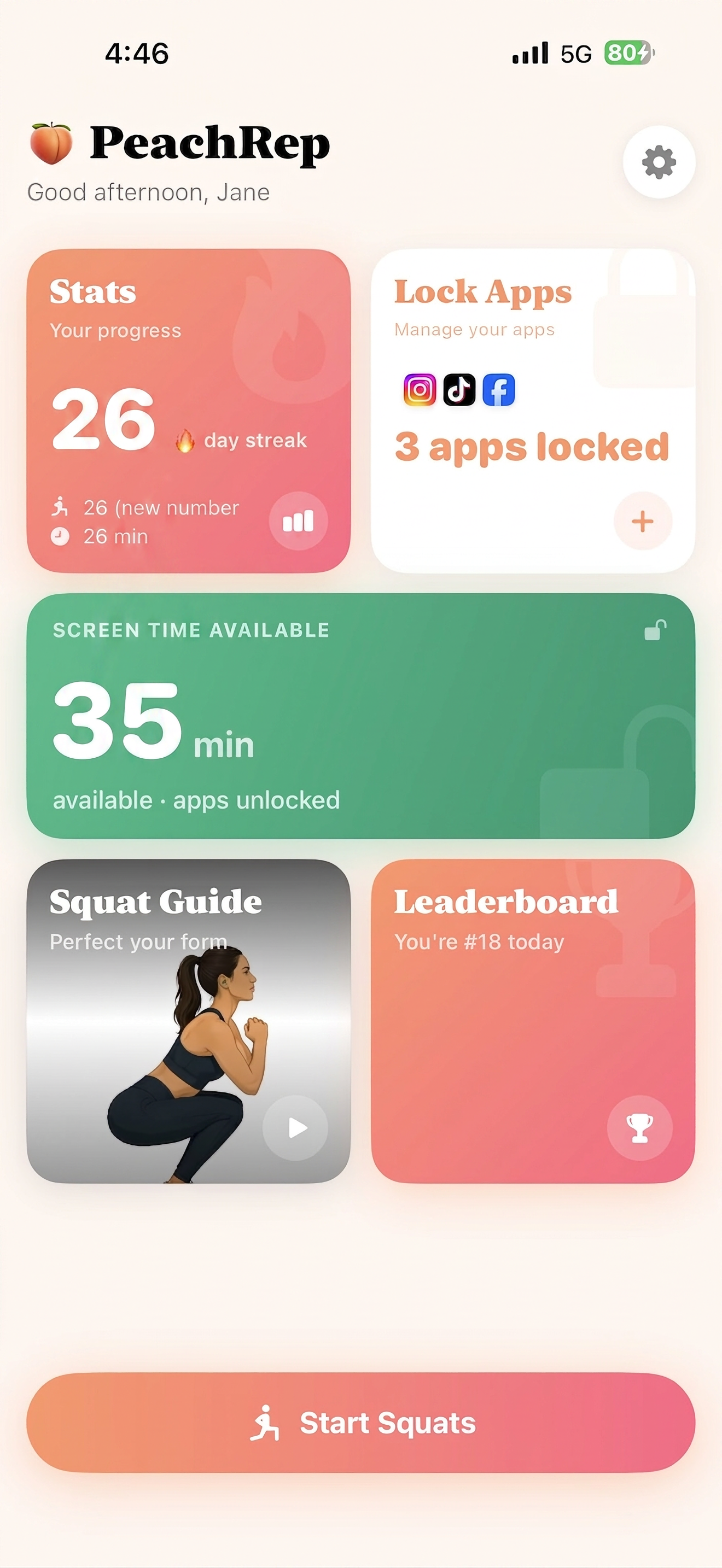 PeachRep home screen